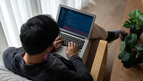 Software development programming on computer screen for modish application Stock Photos