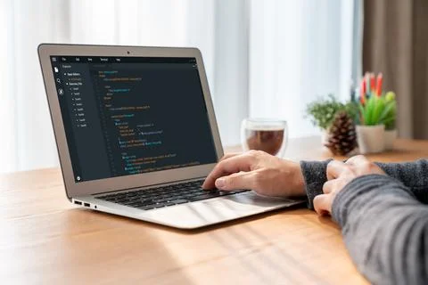 Software development programming on computer screen for modish application Stock Photos