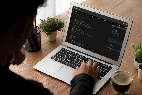 Software development programming on computer screen for modish application Fotos de archivo
