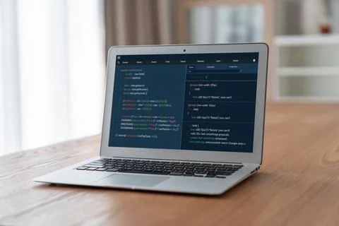 Software development programming on computer screen for modish application Stock Photos