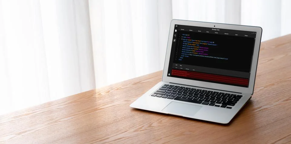 Software development programming on computer screen for modish application Stock Photos