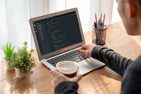 Software development programming on computer screen for modish application Foto stock
