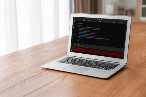 Software development programming on computer screen for modish application Fotos de archivo