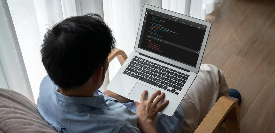 Software development programming on computer screen for modish application Stock Photos