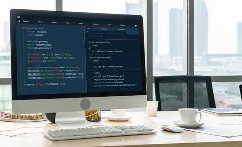 Software development programming on computer screen for modish application Foto stock