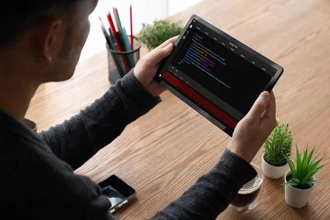 Software development programming on computer screen for modish application Stock Photos