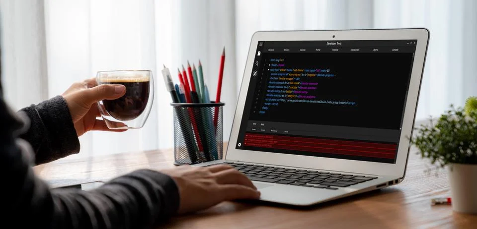 Software development programming on computer screen for modish application Stock Photos