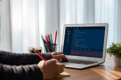 Software development programming on computer screen for modish application 写真素材