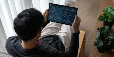 Software development programming on computer screen for modish application Foto stock