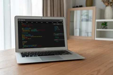Software development programming on computer screen for modish application 스톡 사진