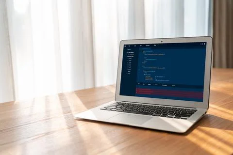 Software development programming on computer screen for modish application Stock Photos