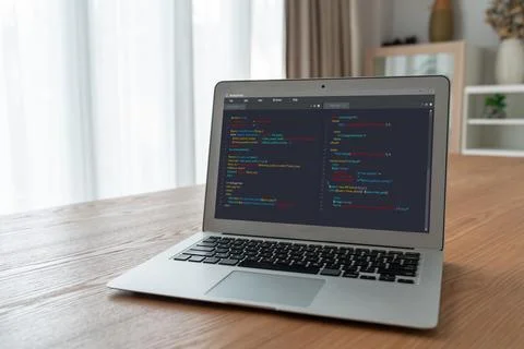 Software development programming on computer screen for modish application Stock Photos