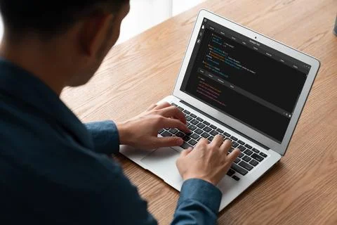 Software development programming on computer screen for modish application Stock Photos