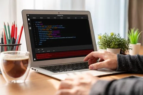 Software development programming on computer screen for modish application Stockfoto's