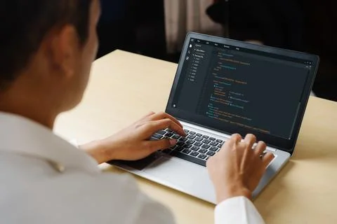 Software development programming on computer screen for modish application 스톡 사진