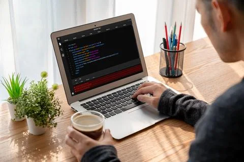 Software development programming on computer screen for modish application 스톡 사진