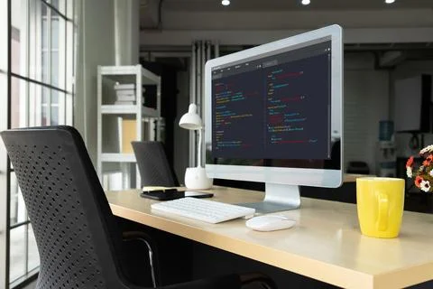 Software development programming on computer screen for modish application 스톡 사진