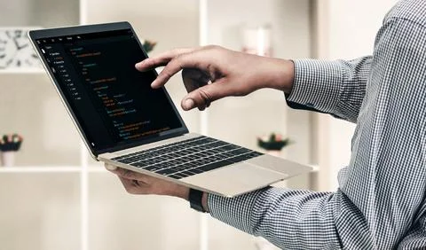 Software development programming on computer screen for modish application 스톡 사진