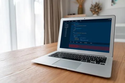 Software development programming on computer screen for modish application Stock Photos