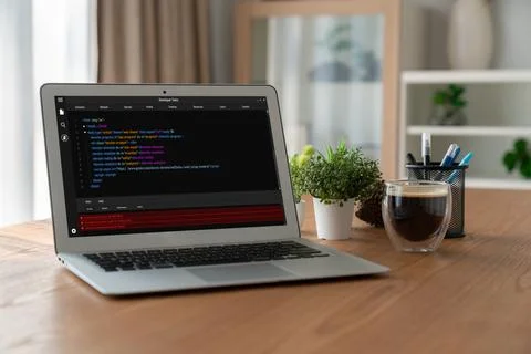 Software development programming on computer screen for modish application Stock Photos