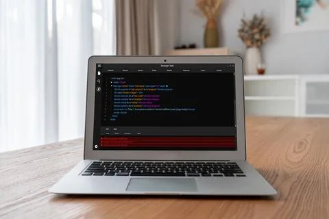 Software development programming on computer screen for modish application Stock Photos