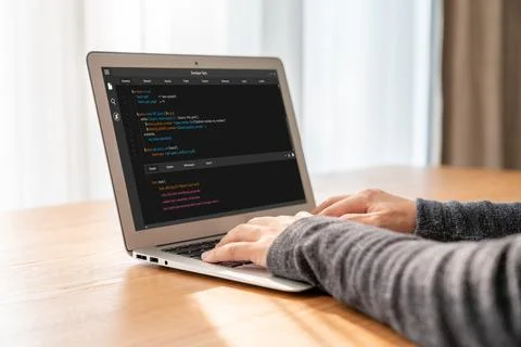 Software development programming on computer screen for modish application 스톡 사진