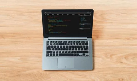 Software development programming on computer screen for modish application Fotos de archivo