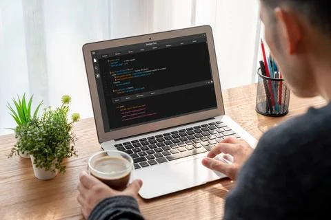 Software development programming on computer screen for modish application 写真素材