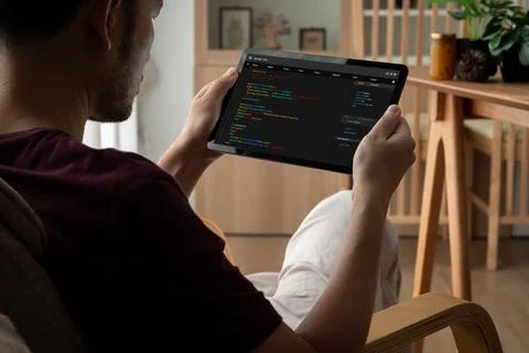 Software development programming on computer screen for modish application Stock-Fotos