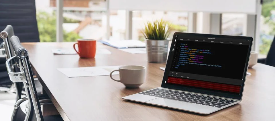 Software development programming on computer screen for modish application Foto stock