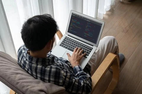 Software development programming on computer screen for modish application 스톡 사진