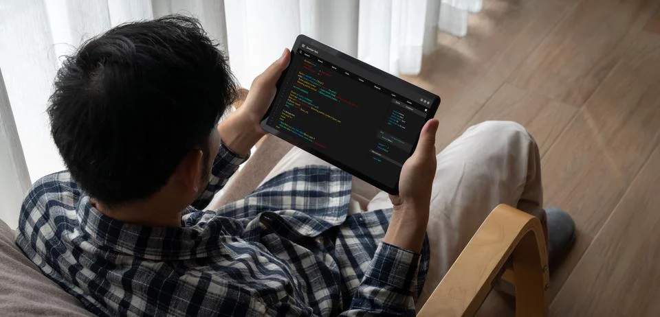 Software development programming on computer screen for modish application Photos