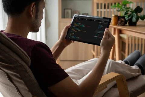 Software development programming on computer screen for modish application 写真素材