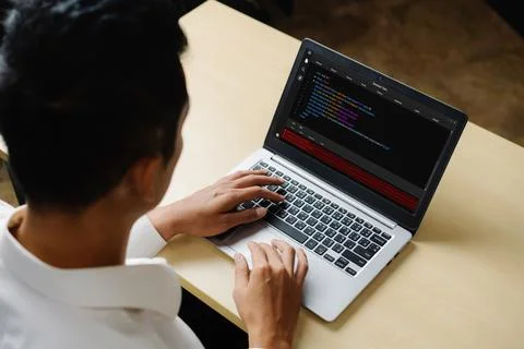 Software development programming on computer screen for modish application Stock Photos