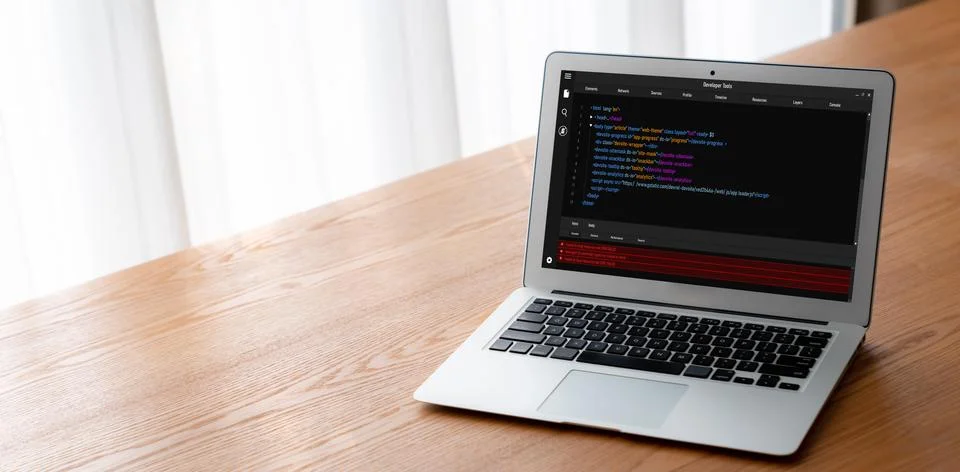 Software development programming on computer screen for modish application Foto stock
