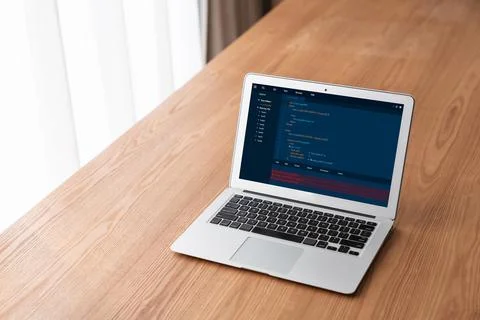Software development programming on computer screen for modish application Stockfoto's