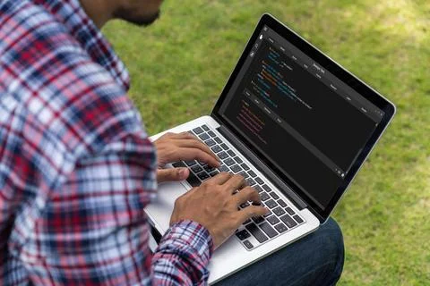 Software development programming on computer screen for modish application Stock Photos