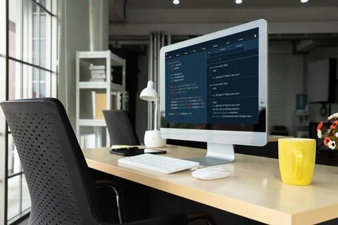 Software development programming on computer screen for modish application 写真素材