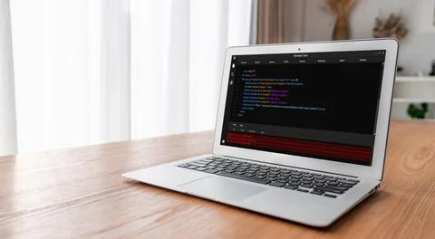 Software development programming on computer screen for modish application Stock Photos