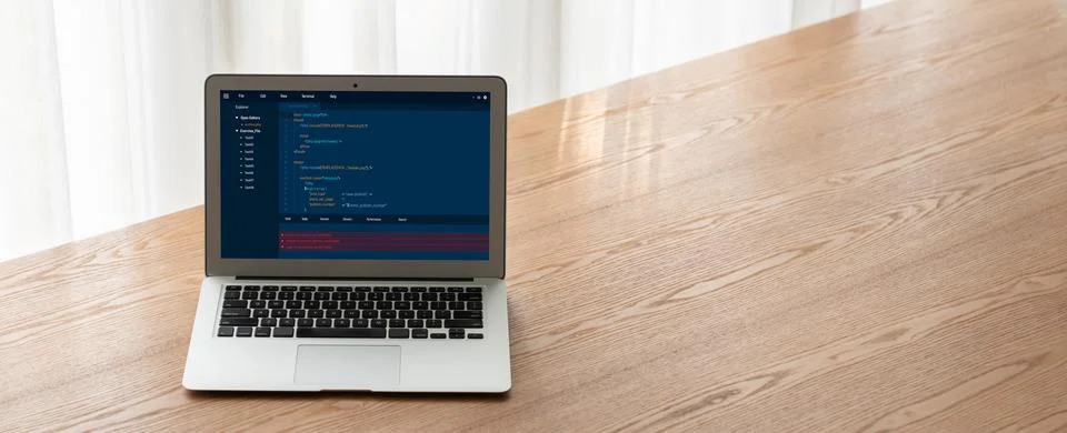 Software development programming on computer screen for modish application Fotos de archivo