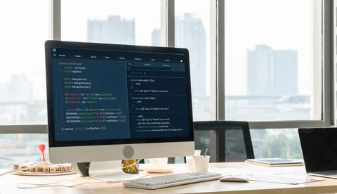 Software development programming on computer screen for modish application 写真素材