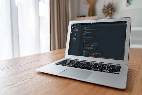 Software development programming on computer screen for modish application 스톡 사진