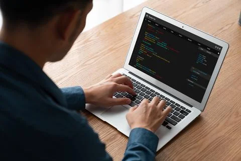 Software development programming on computer screen for modish application 스톡 사진