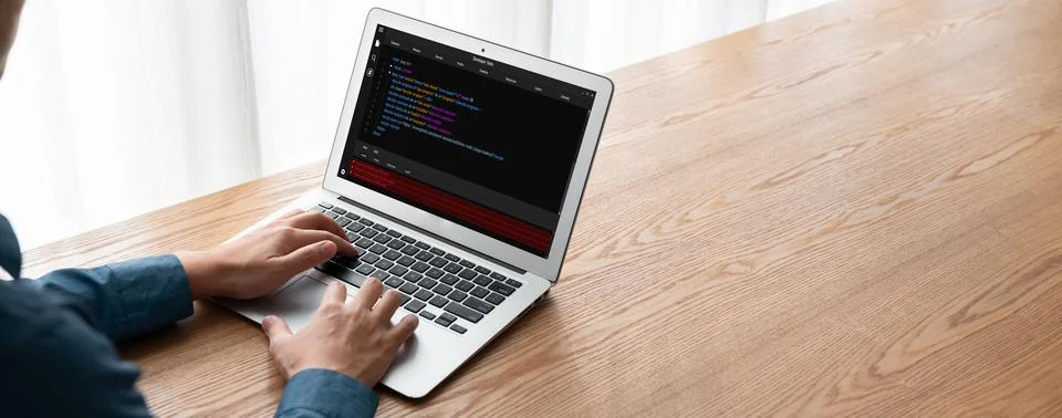 Software development programming on computer screen for modish application Stock Photos