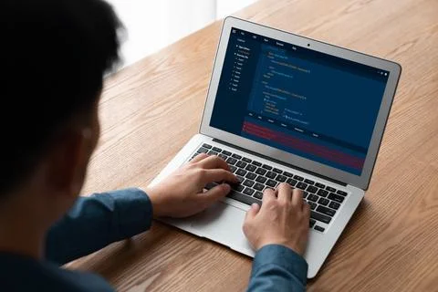 Software development programming on computer screen for modish application 스톡 사진