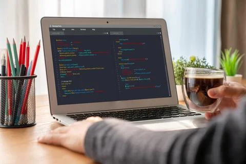Software development programming on computer screen for modish application 스톡 사진