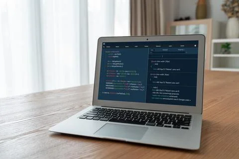 Software development programming on computer screen for modish application 스톡 사진