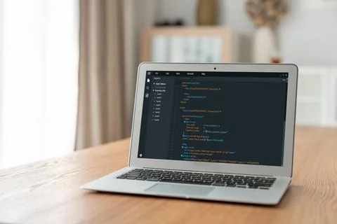 Software development programming on computer screen for modish application Foto stock