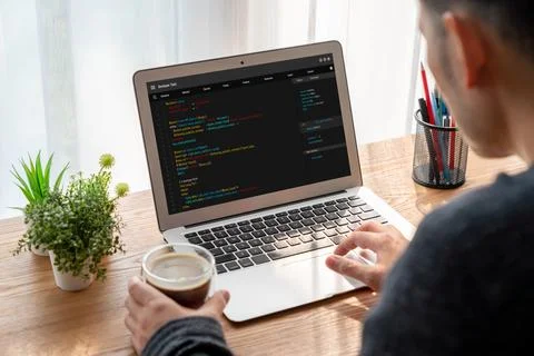 Software development programming on computer screen for modish application Stock Photos