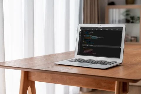 Software development programming on computer screen for modish application 库存照片